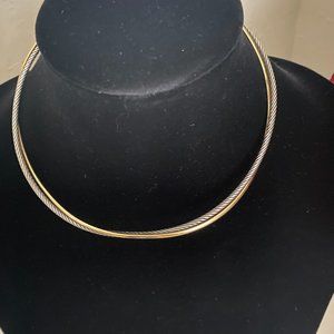 DAVID YURMAN OPEN BACK TWISTED SILVER & GOLD CHOKER NECKLACE